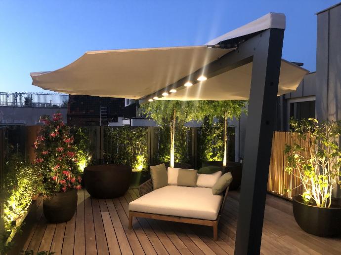 HEATSAIL LEAF premium terrasseparasoll med varme og kjøling